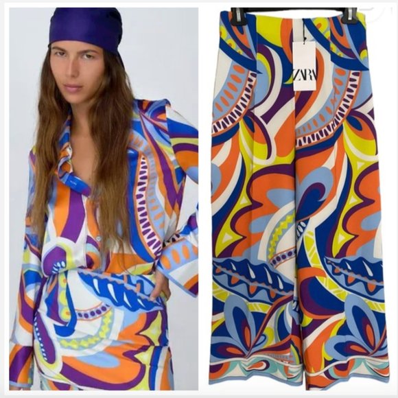 ZARA CO-ORD PUCCI MULTI PRINT HIGH RISE TROUSERS - Picture 10 of 12